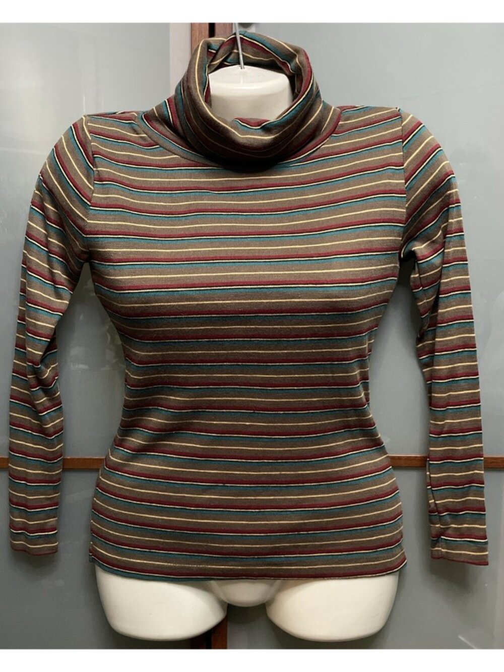 California Trends Vintage Medium Striped Turtleneck Longsleeve Sweater Top Mod